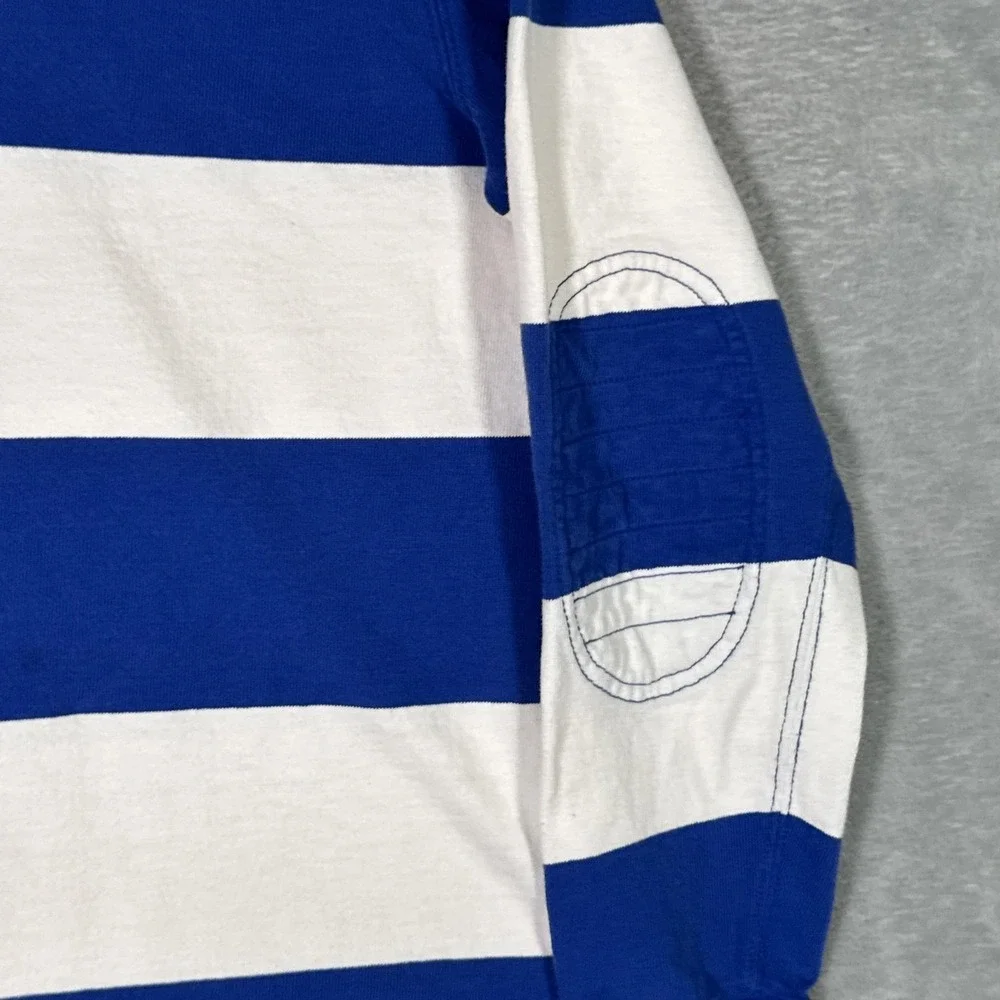 Polo Ralph Lauren Rugby Polo Shirt Mens Medium Blue White Long Sleeve Striped - Picture 4 of 10
